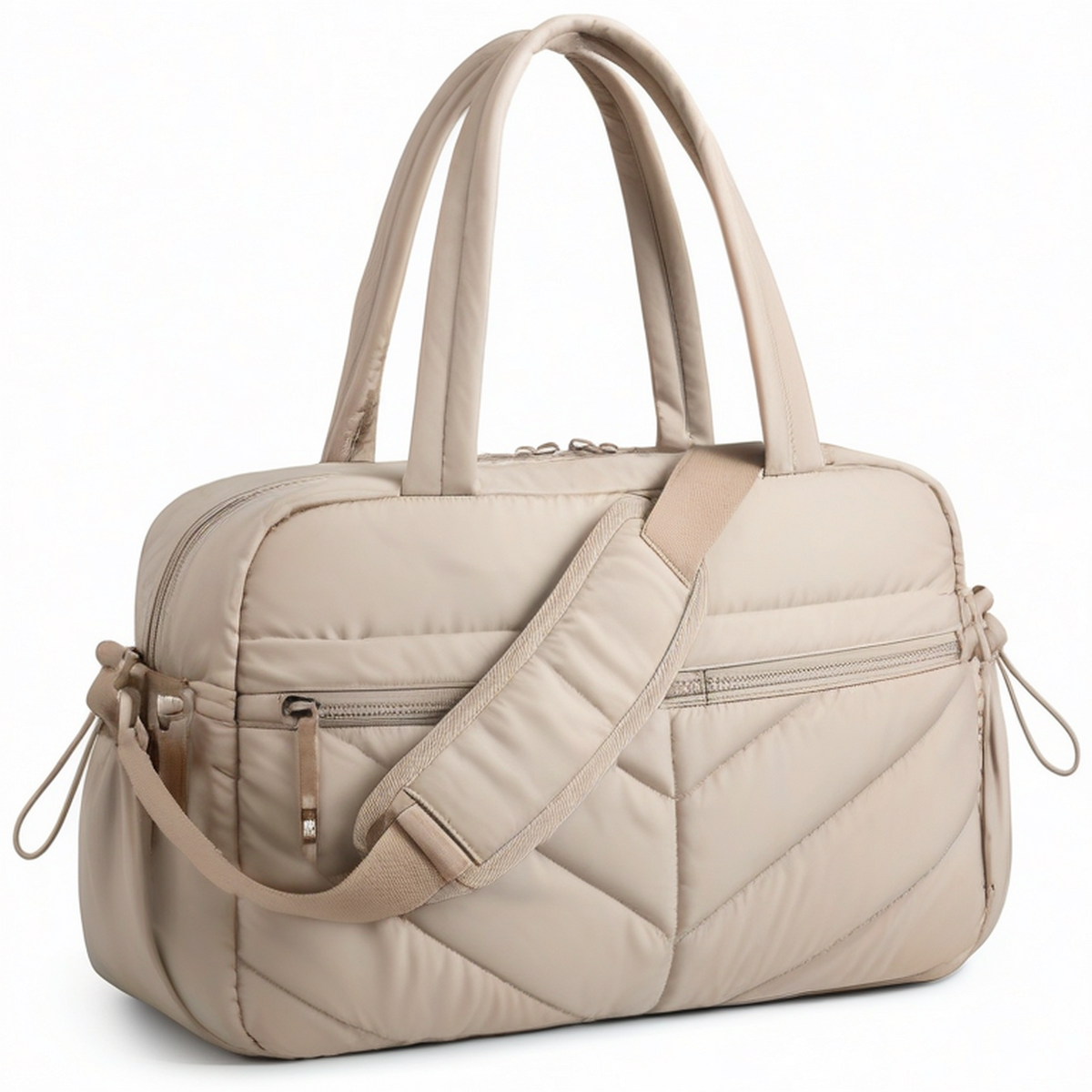 Bolsa de viaje 45 cm acolchada beige de poliéster con bandolera y bolsillos