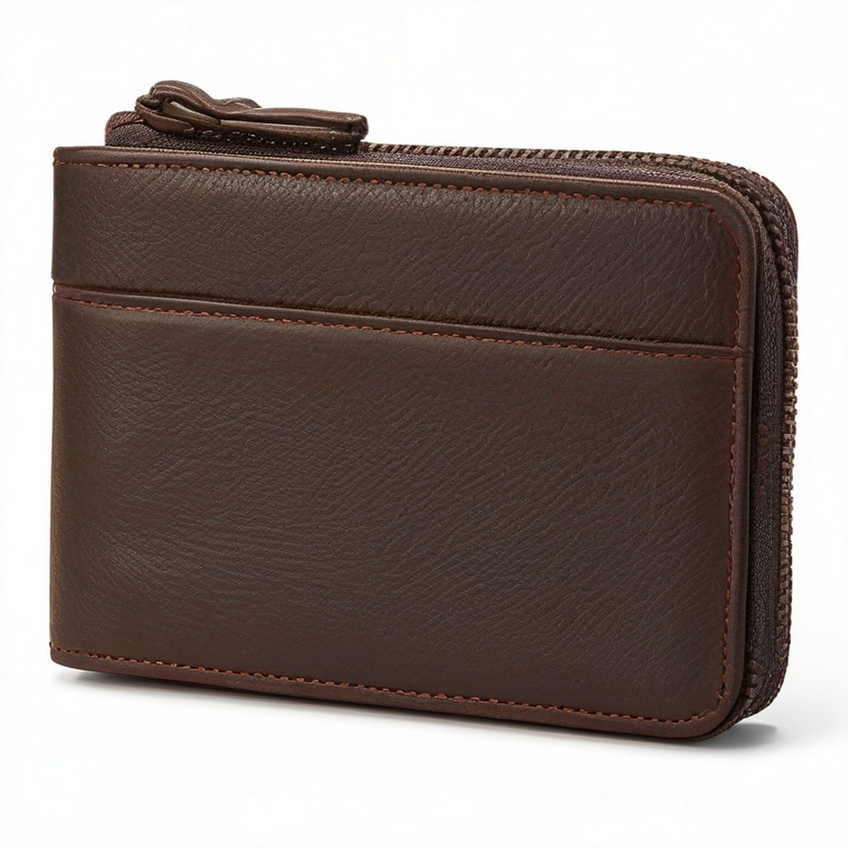 Cartera con cremallera 11 x 8 x 2 cm acabado tipo piel marrón para tarjetas estilo compacto