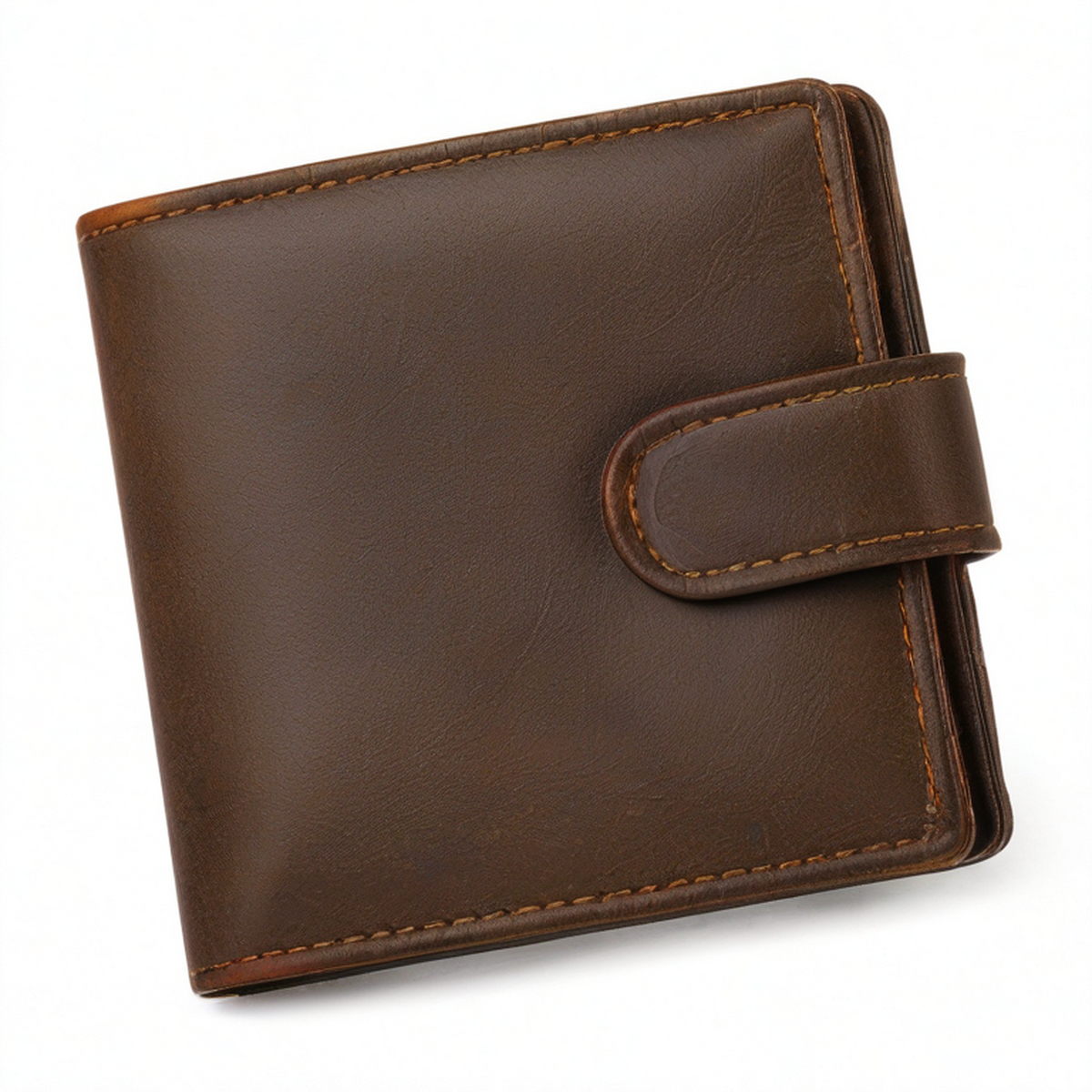Cartera plegable 12 x 10 x 2 cm de material sintético marrón con cierre de botón a presión - estilo clásico