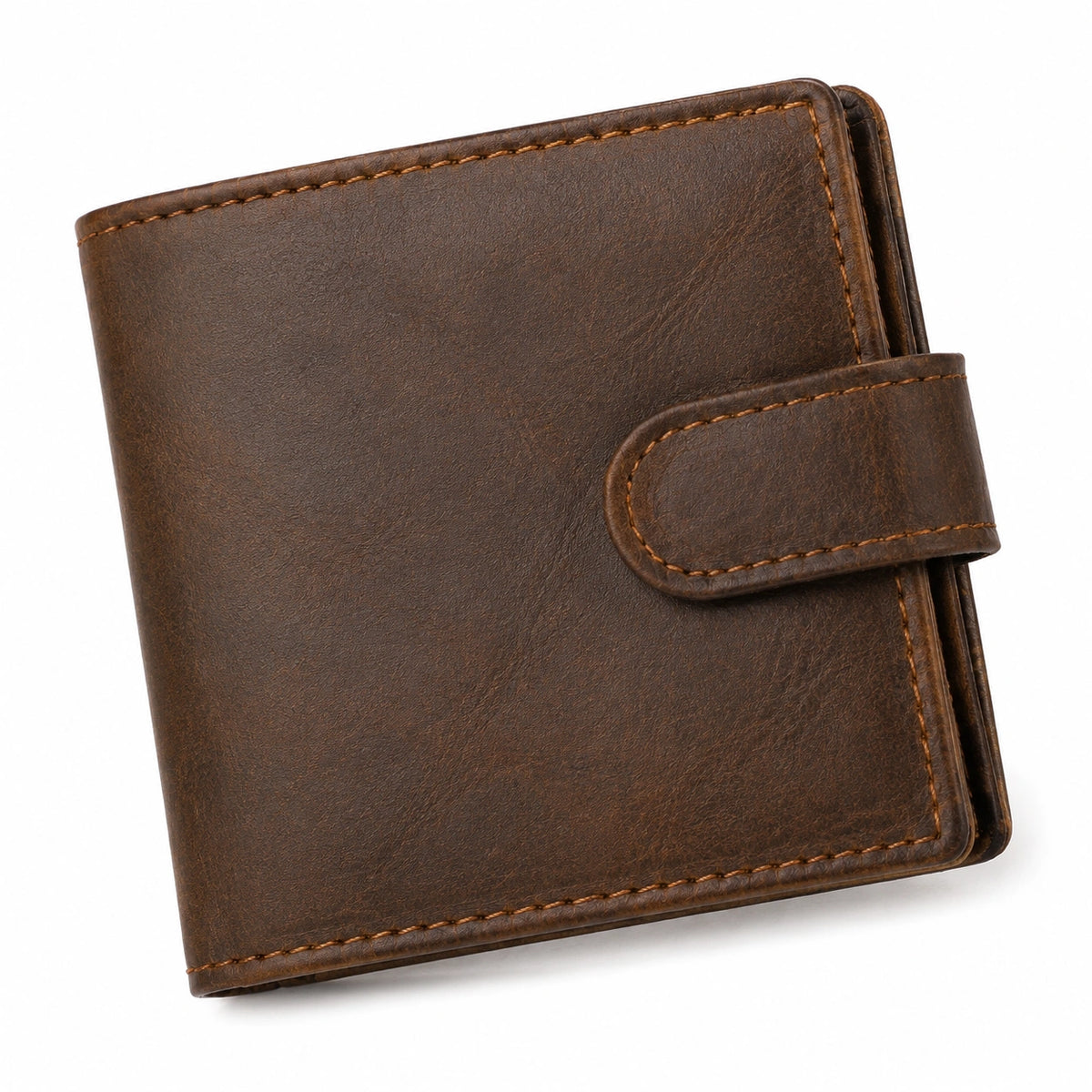 Cartera plegable 12 x 10 x 2 cm de material sintético marrón con cierre de botón a presión - estilo clásico