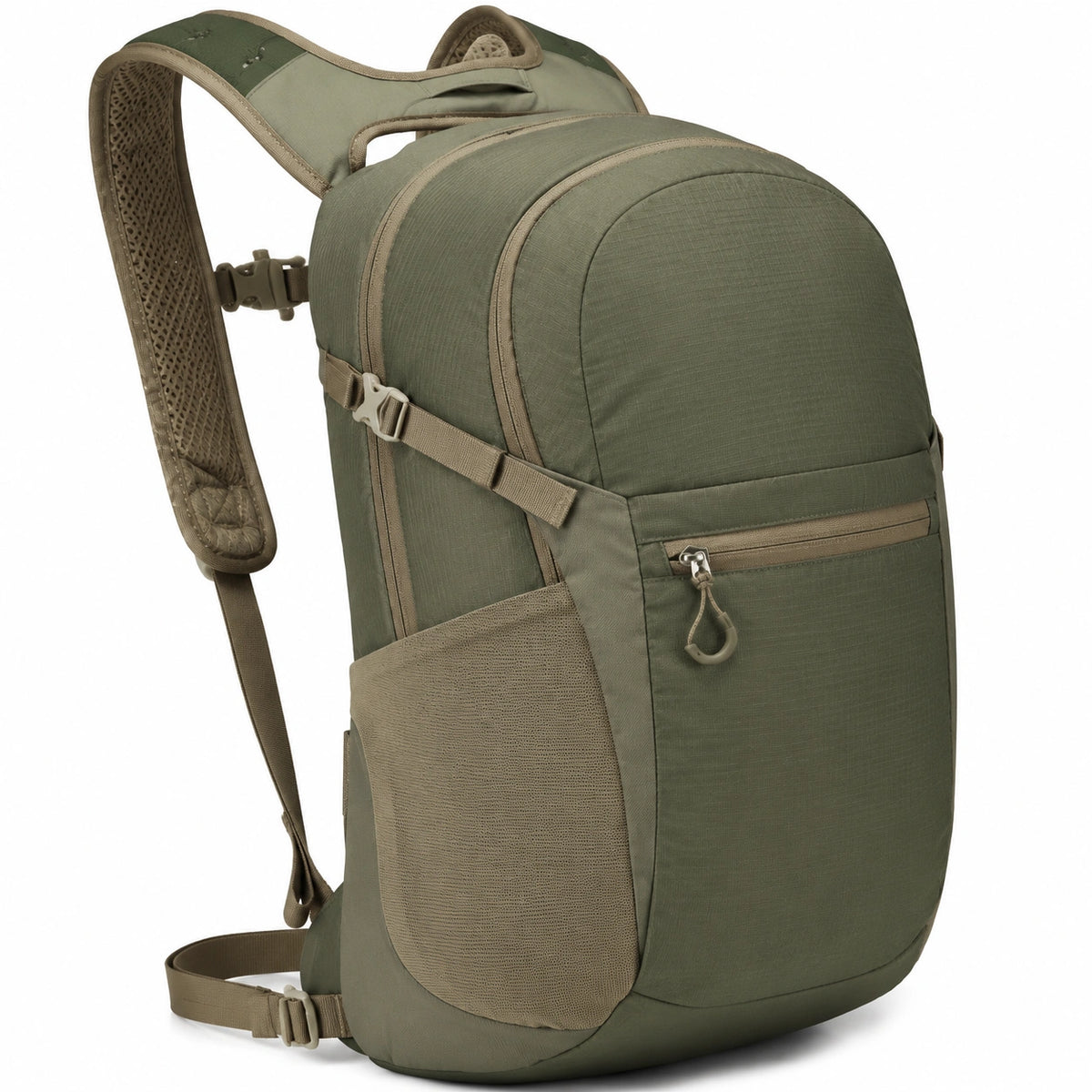 Mochila de senderismo 46 x 30 x 18 cm verde oliva de tejido sintético con compartimentos