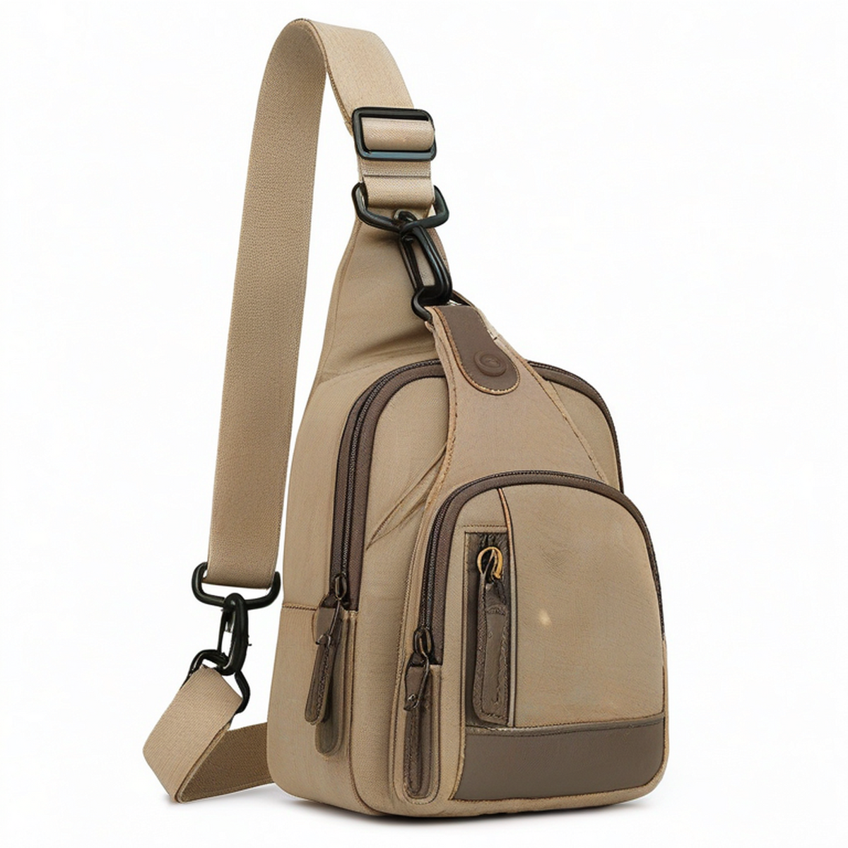 Bolso bandolera compacto 18 x 8 x 32 cm de tejido beige con bolsillos y correa ajustable