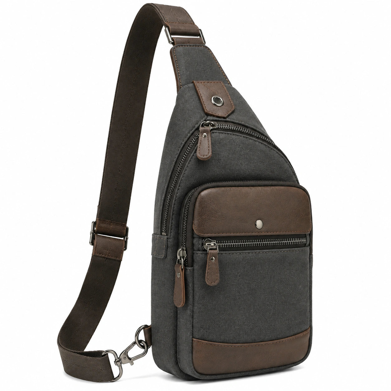 Bolso bandolera 18 x 8 x 32 cm de tejido sintético gris y marrón con bolsillos para uso diario