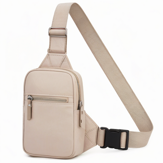 Bolso bandolera 17 x 7 x 29 cm de piel sintética beige con correa ajustable