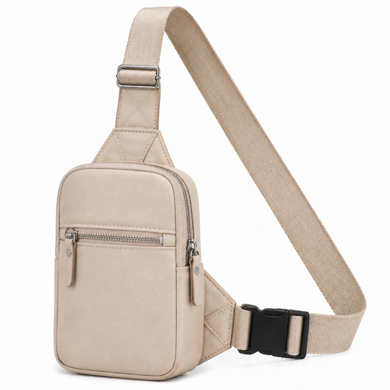 Bolso bandolera 17 x 7 x 29 cm de piel sintética beige con correa ajustable