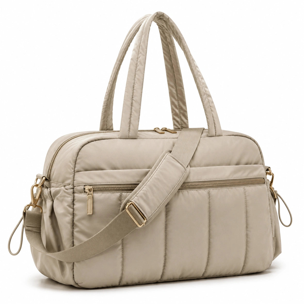 Bolso de viaje 42 x 16 x 30 cm de tejido sintético acolchado beige con bandolera y bolsillos