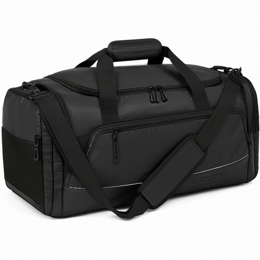 Bolsa de viaje 55 x 28 x 30 cm de piel sintética negra con compartimentos y correa ajustable