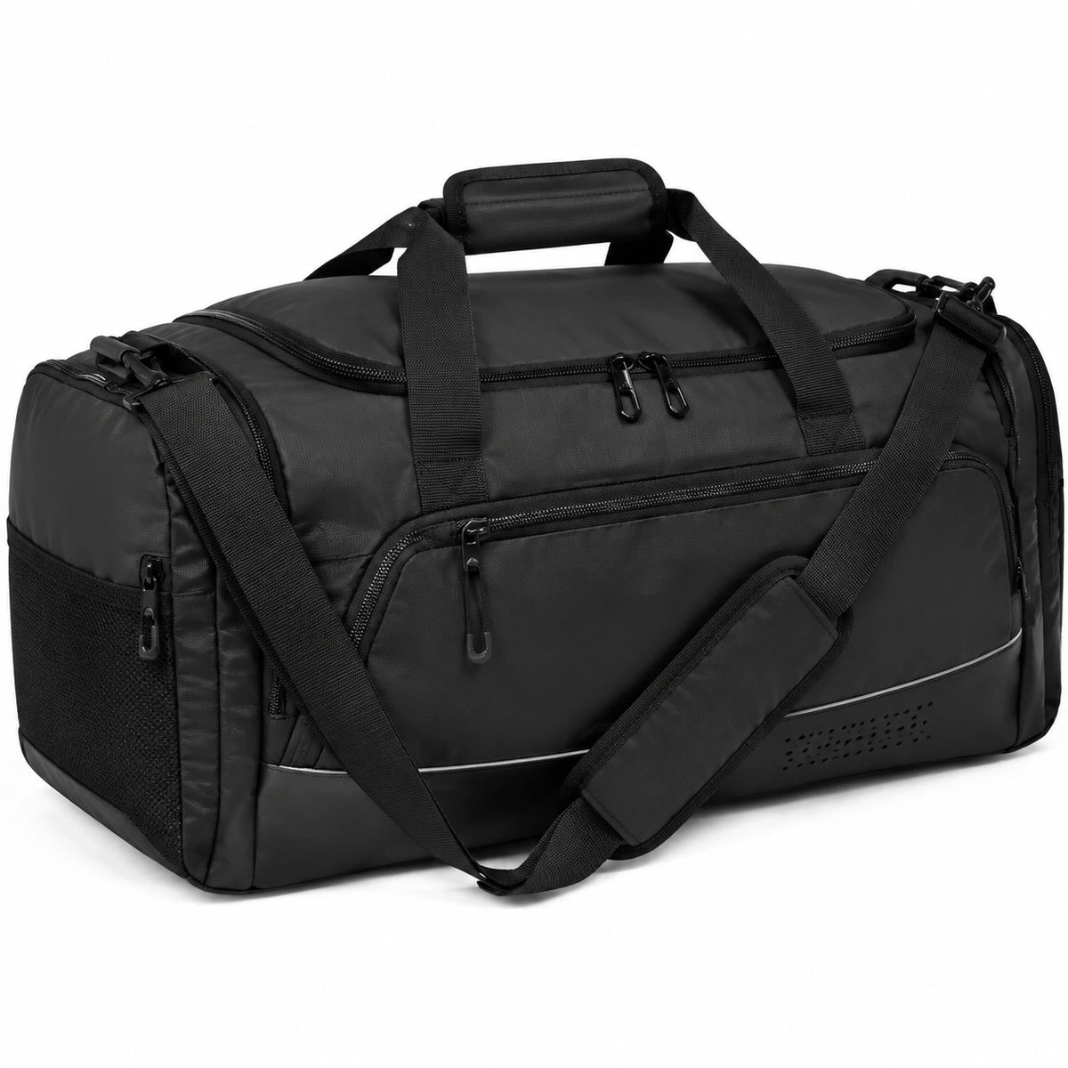 Bolsa de viaje 55 x 28 x 30 cm de piel sintética negra con compartimentos y correa ajustable