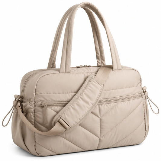 Bolsa de viaje 45 cm acolchada beige de poliéster con bandolera y bolsillos