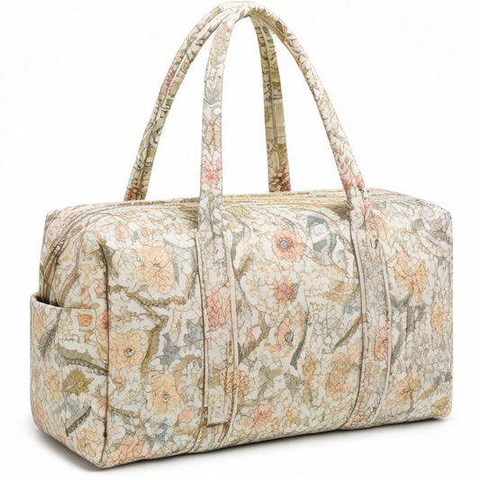 Bolsa de viaje 45 x 25 x 30 cm de tejido acolchado floral beige con cremallera