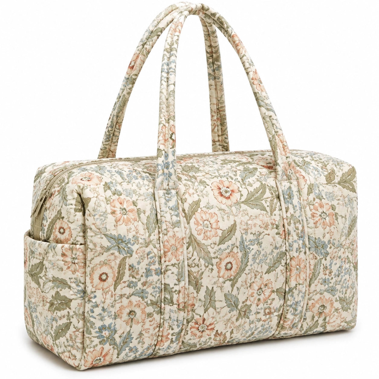 Bolsa de viaje 45 x 25 x 30 cm de tejido acolchado floral beige con cremallera