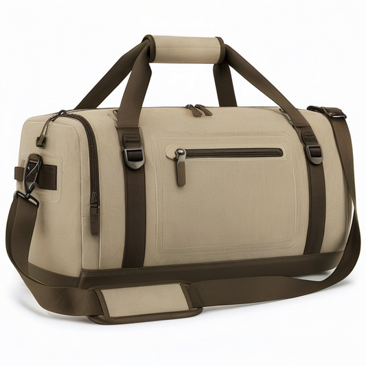 Bolsa de viaje 55 x 28 x 30 cm de tejido beige y marrón con correa ajustable