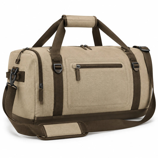 Bolsa de viaje 55 x 28 x 30 cm de tejido beige y marrón con correa ajustable
