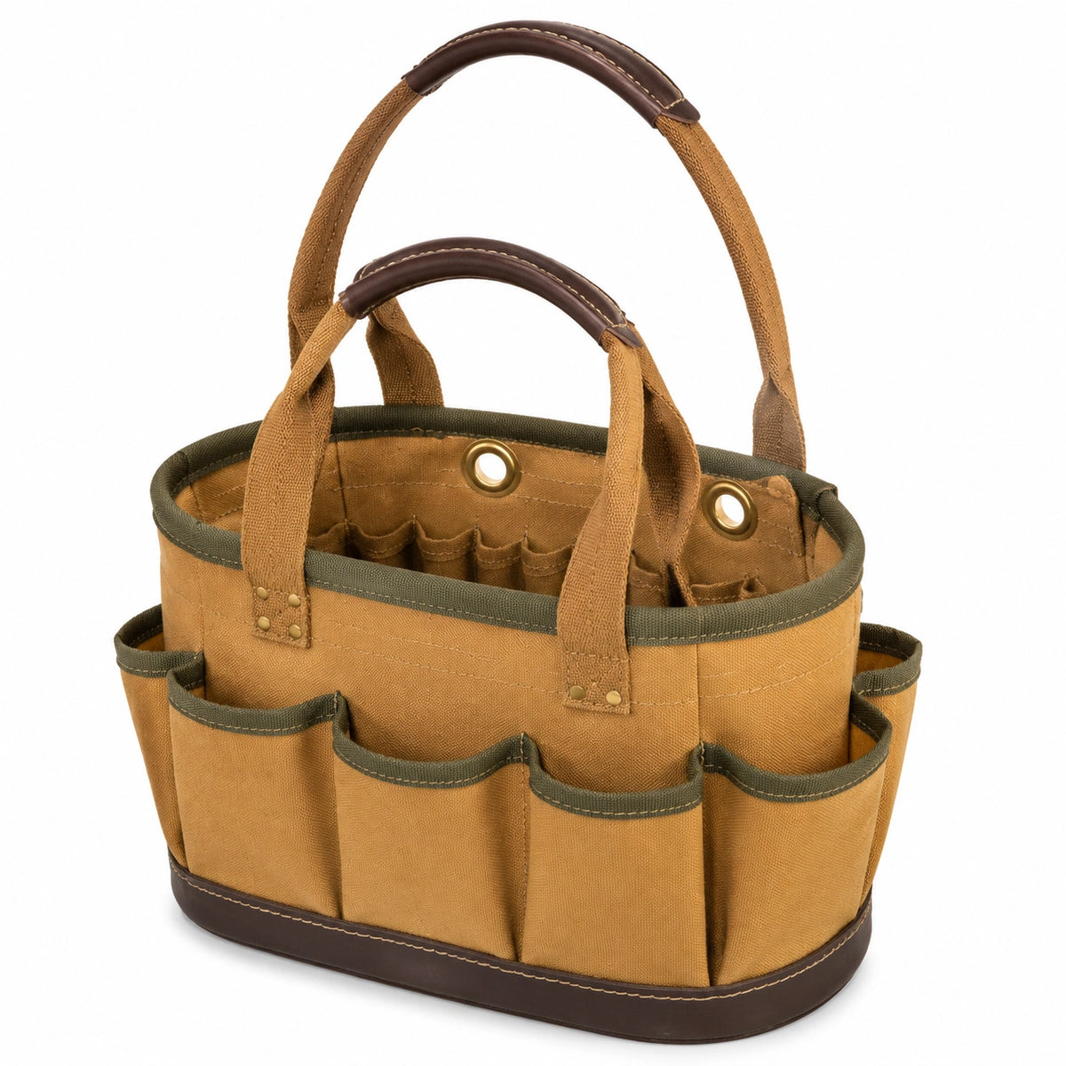 Bolsa organizadora 35 x 18 x 28 cm de lona marrón para herramientas con bolsillos exteriores