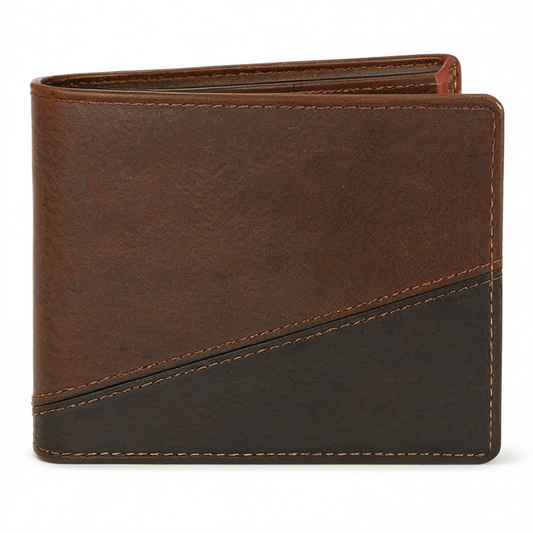 Cartera plegable de cuero 12 cm marrón y marrón oscuro con ranuras para tarjetas