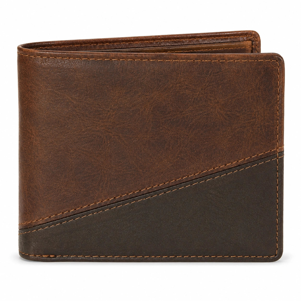 Cartera plegable de cuero 12 cm marrón y marrón oscuro con ranuras para tarjetas
