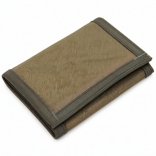 Cartera plegable de 12 x 9 x 2 cm en tejido sintético caqui y gris - diseño compacto