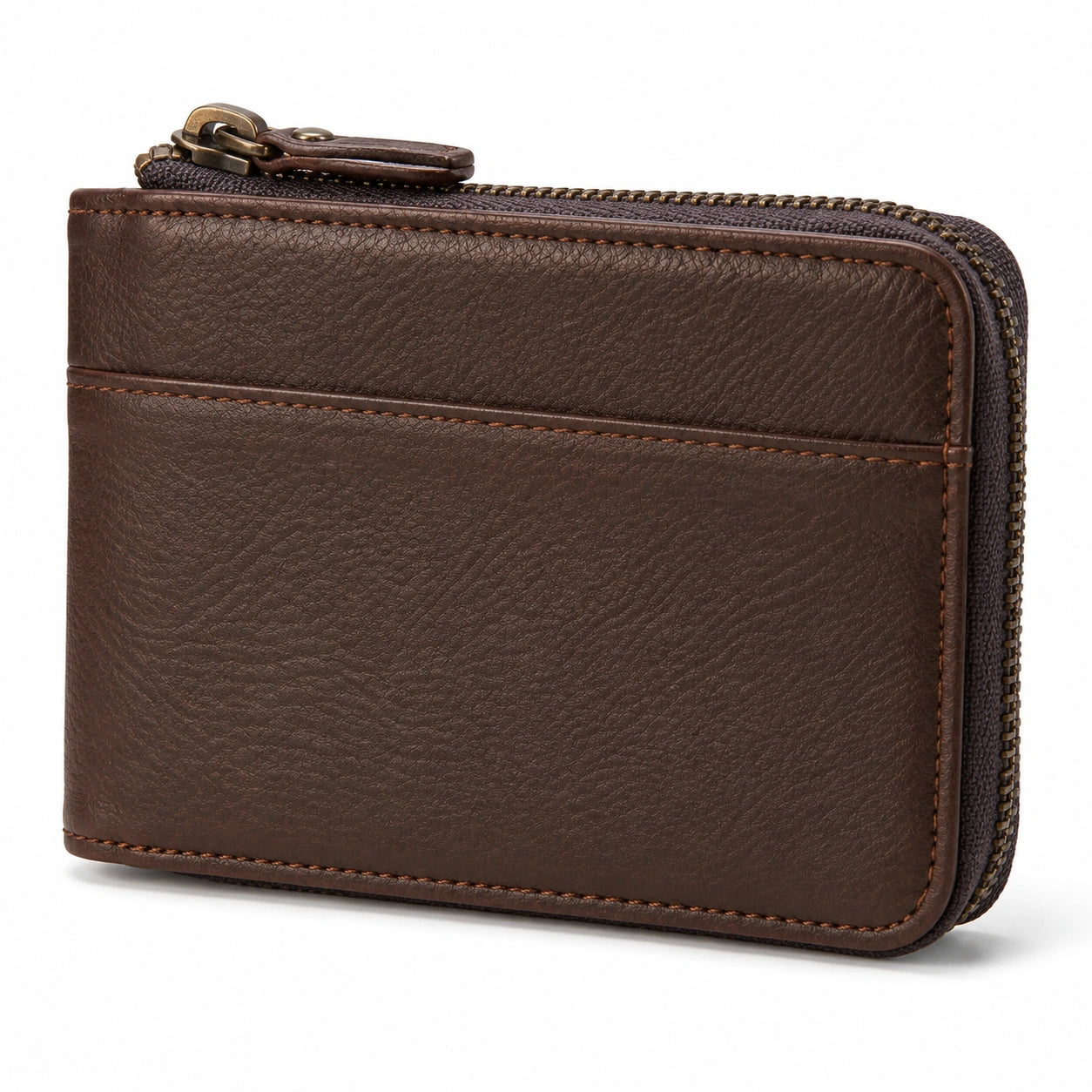 Cartera con cremallera 11 x 8 x 2 cm acabado tipo piel marrón para tarjetas estilo compacto