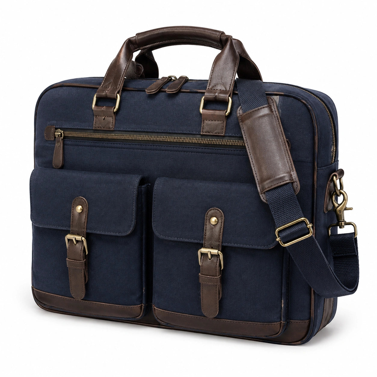 Bolso para portátil 42 x 12 x 32 cm de tejido sintético azul marino y marrón con correa ajustable
