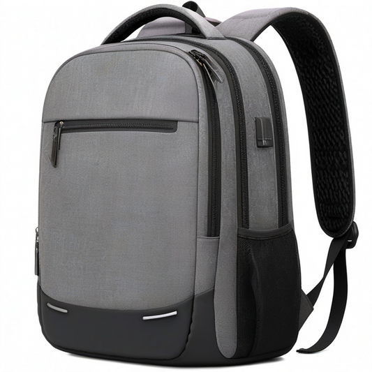 Mochila 45 x 30 x 15 cm de poliéster gris para portátil con compartimentos y puerto externo