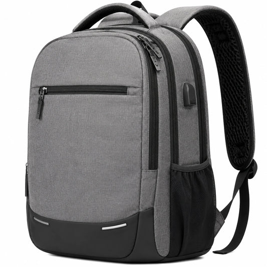 Mochila 45 x 30 x 15 cm de poliéster gris para portátil con compartimentos y puerto externo