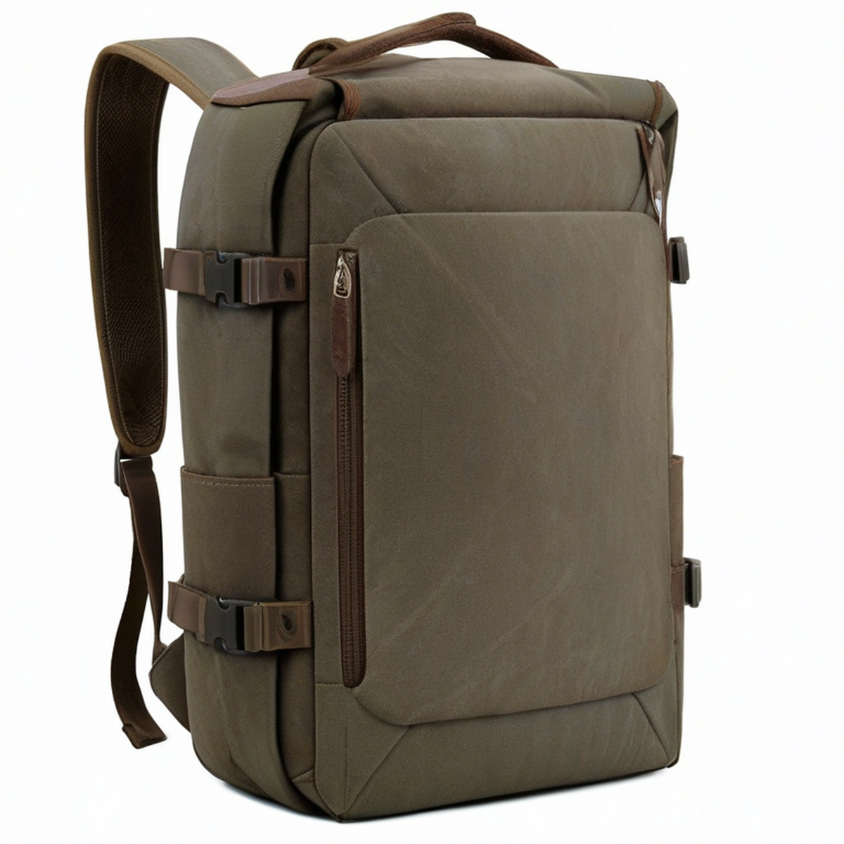 Mochila de viaje 30 x 18 x 48 cm de lona verde con compartimentos y correas ajustables