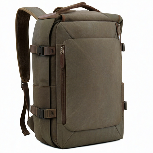 Mochila de viaje 30 x 18 x 48 cm de lona verde con compartimentos y correas ajustables