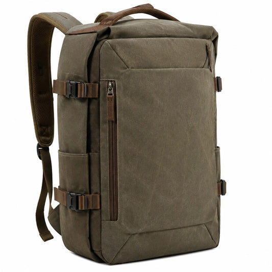 Mochila de viaje 30 x 18 x 48 cm de lona verde con compartimentos y correas ajustables