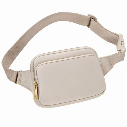 Riñonera 20 x 5 x 13 cm de tejido sintético beige con correa ajustable