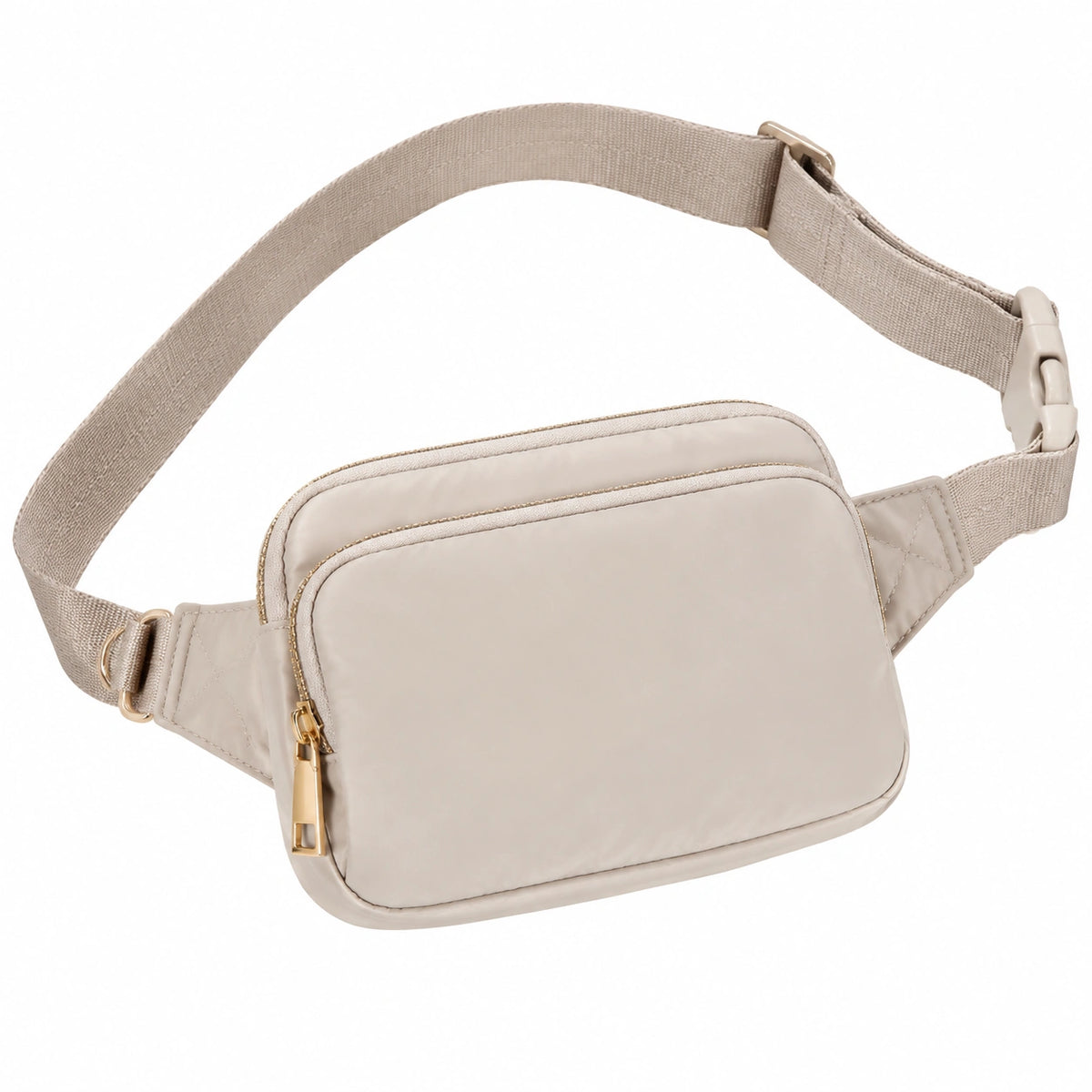 Riñonera 20 x 5 x 13 cm de tejido sintético beige con correa ajustable