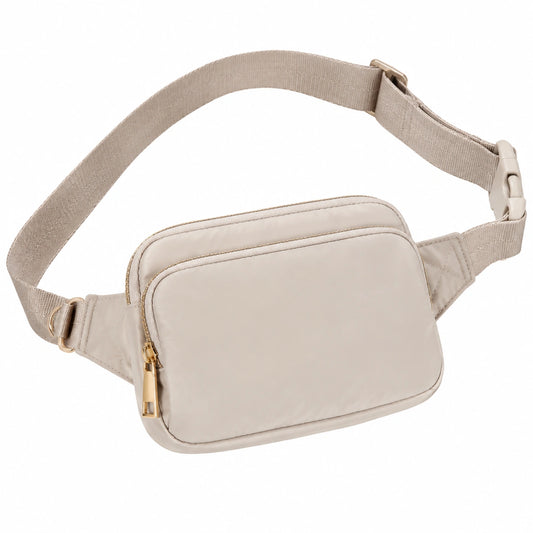 Riñonera 20 x 5 x 13 cm de tejido sintético beige con correa ajustable