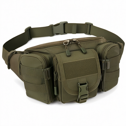 Riñonera táctica 35 x 15 x 18 cm de poliéster verde - multibolsillos ajustable
