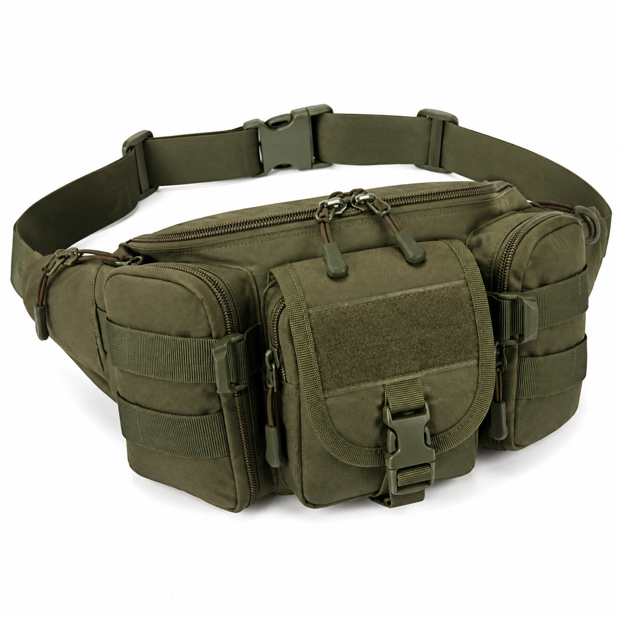 Riñonera táctica 35 x 15 x 18 cm de poliéster verde - multibolsillos ajustable