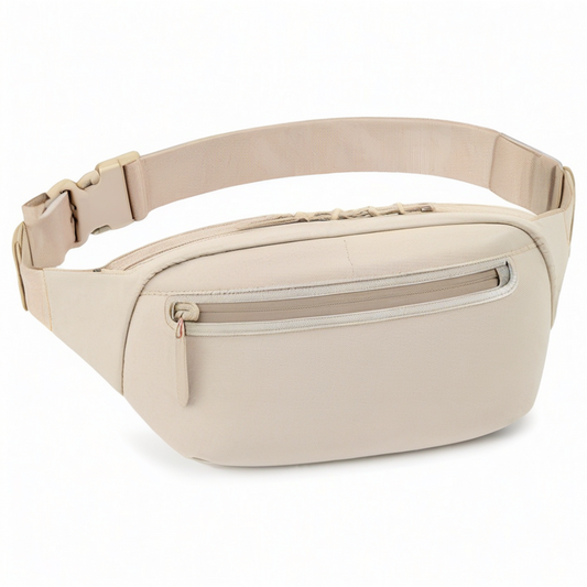 Riñonera 30 x 15 x 12 cm de poliéster beige con bolsillos con cremallera