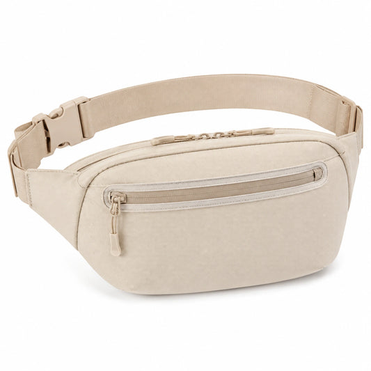 Riñonera 30 x 15 x 12 cm de poliéster beige con bolsillos con cremallera